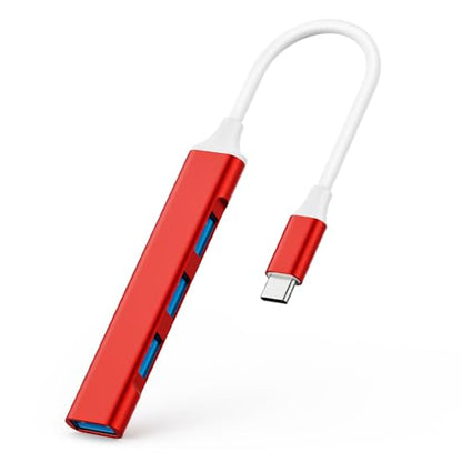 Mac USB C Adapter - Type C USB Adapter Hub with 4 Ports: 1 USB 3.0 + 3 USB 2.0, Ultra-Slim Aluminum Design, 5Gbps Transfer, Adapter for Mac USB C, Type C USB Hub (Red)