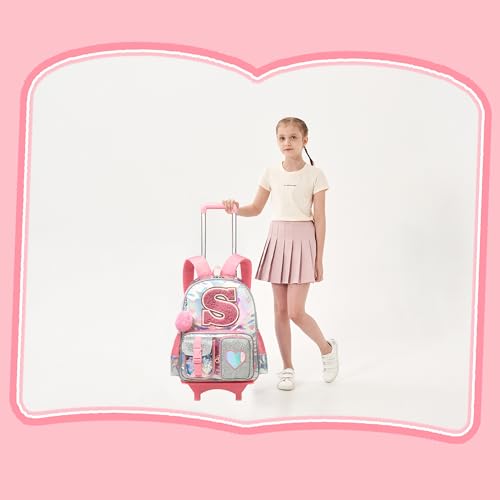 HTgroce Cute Rolling Backpack with Wheel,School Backpack for Kids Girl Roller Schoolbag Wheeled Backpacks Set Carry-on Luggage,Pink S - color: Pink, style: S
