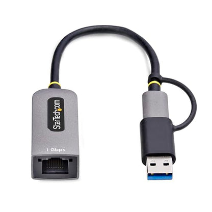 StarTech USB-C to GbE Ethernet Adapter, 10/100/1000Mbps, USB-A Dongle | USB GbE Adapter, 6in/15cm Attached Cable, Status LEDs, C21GA-USB-ETHERNET - color: Space Gray, size: 1Gbps, style: USB-C & USB-A