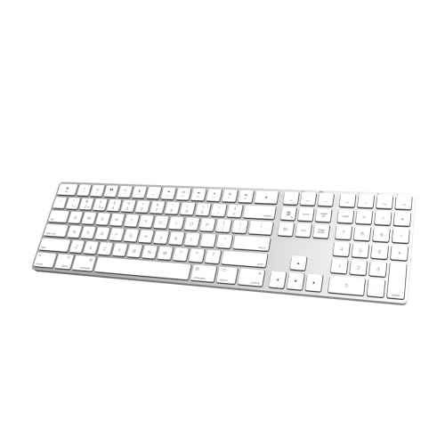 Bluetooth Slim Keyboard for Mac, Aluminum Rechargeable Keyboard Wireless, Low-Profile Silent Flat Key Compatible with Apple iMac, MacBook, Mac and iOS, Full Size - Silver White - color: Silver white