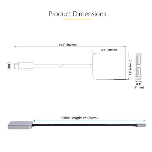 StarTech USB-C Multi-Monitor MST Hub, Dual 5K 60Hz DP, HDR, Windows Only | Laptop display extender, Dual 5K 60Hz, DSC, 2ch audio, HDCP 2.2, Extra-long built-in cable, Windows only - size: 2 x DP 1.4