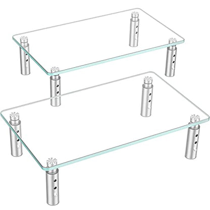 Hemudu 2 Pack Monitor Stand - 3 Adjustable Height Riser, Computer Stand, Desktop Organizer for PC, Laptop - Clear