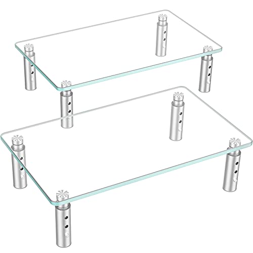 Hemudu 2 Pack Monitor Stand - 3 Adjustable Height Riser, Computer Stand, Desktop Organizer for PC, Laptop - Clear