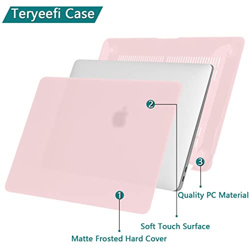 Teryeefi Case Cover for MacBook Pro 13 Inch 2022 2021 2020 2019 2018 2017 2016 Release A2338 M2 M1 A2289 A2251 A2159 A1989 A1706, Frosted Hard Shell +Keyboard Cover Skin + Screen Protector, Chalk Pink - color: Chalk Pink