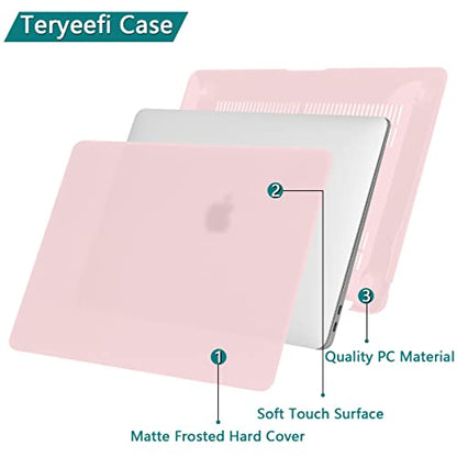 Teryeefi Case Cover for MacBook Pro 13 Inch 2022 2021 2020 2019 2018 2017 2016 Release A2338 M2 M1 A2289 A2251 A2159 A1989 A1706, Frosted Hard Shell +Keyboard Cover Skin + Screen Protector, Chalk Pink - color: Chalk Pink