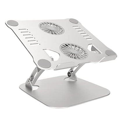 Diyeeni Laptop Stand with 2 Cooling Fans, Aluminum Computer Riser Ergonomic Foldable Height Laptop Elevator for Desk, Compatible with 10-17.3in Laptops, Sturdy Portable (Silver) - color: Silver
