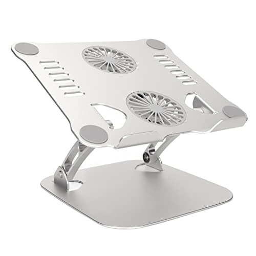 Diyeeni Laptop Stand with 2 Cooling Fans, Aluminum Computer Riser Ergonomic Foldable Height Laptop Elevator for Desk, Compatible with 10-17.3in Laptops, Sturdy Portable (Silver) - color: Silver