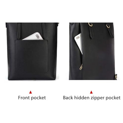 ECOSUSI Tote Bag Convertible Backpack for Women Vegan Leather Handbag Multifuction Shoulder Bag - color: Black Beige