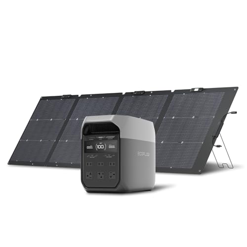EF ECOFLOW Solar Generator Delta 3 with 220W Bifacial Panel, 1024Wh 1800W | Portable Power Station, LFP Battery 1800W AC/100W USB-C Output, Full Charge in 56 Min for Home Backup Power, Camping & RVs - style: DELTA 3+220W