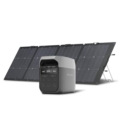 EF ECOFLOW Solar Generator Delta 3 with 220W Bifacial Panel, 1024Wh 1800W | Portable Power Station, LFP Battery 1800W AC/100W USB-C Output, Full Charge in 56 Min for Home Backup Power, Camping & RVs - style: DELTA 3+220W
