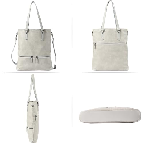 Lassviin Laptop Tote Bag, Leather Work Tote for Computer Bag Waterproof Lightweight Shoulder Bag Purse Handbag Crossbody Bag - color: White / White - Large