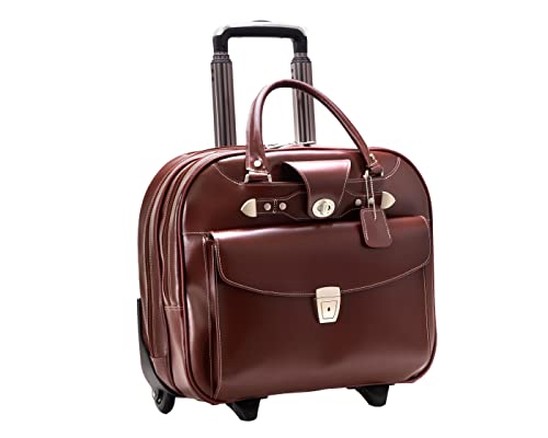 MCKLEIN DENALI, 15" Leather Wheeled Ladies' Laptop Briefcase - color: Red, size: Small