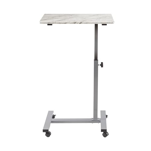 Seville Classics Airlift Height Adjustable Mobile Rolling Laptop Cart Computer Workstation Desk Table for Home, Office, Classroom, Hospital, w/Wheels, Overbed Sit Stand (24"), Faux Marble - color: Faux Marble, size: Overbed Sit Stand (24")