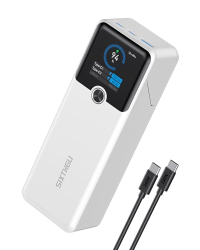 SIXTHGU Laptop Power Bank, 3-Port 20,000mAh Portable Charger with 200W Max Output, PD 3.1 Fast Charging, Flight-Approved for Travel, PowerTower, for MacBook, iPhone 17/16 Series, and More（White） - color: White