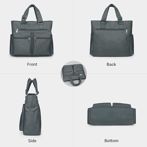 VOLGANIK ROCK Canvas Tote Bag Waterproof Nylon Multi Pocket Shoulder Bags Laptop Work Bag Teacher Purse Handbag for Women Men - color: Grey