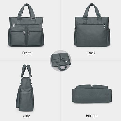 VOLGANIK ROCK Canvas Tote Bag Waterproof Nylon Multi Pocket Shoulder Bags Laptop Work Bag Teacher Purse Handbag for Women Men - color: Grey