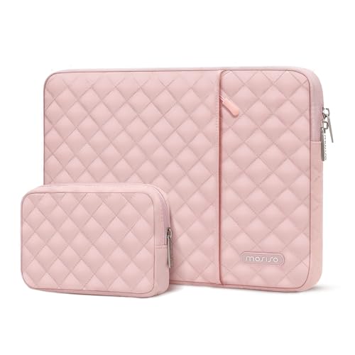 MOSISO Laptop Case 13.3 inch, 13-13.3 inch Laptop Sleeve, Chalk Pink | Compatible with MacBook Neo/Air 13.6/Pro 13/Pro 14, HP Dell ASUS Lenovo, Square Quilted Vertical Bag with Pocket&Small Case - color: Chalk Pink, size: 13.3 inch