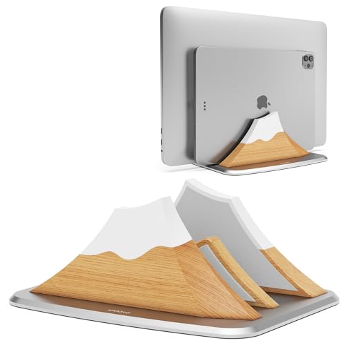 AFOOYO Vertical Dual Laptop Stand - Snow Peak-Shaped Wooden Adjustable Laptop Holder,2 Slots Desktop Dock Compatible with All MacBook, Surface,Chromebook,Dell & More(Beechwood) - color: Beechwood, size: Dual