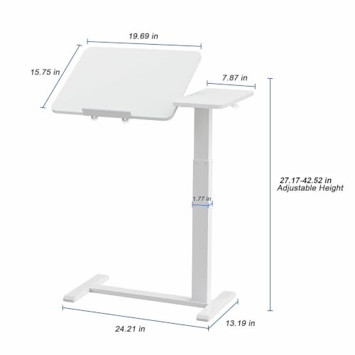 Ywin Medical Overbed Table with Wheels, Lift 27-43in, White | Steel frame & wood top, 0-60° tilt, rolling casters, 66lb load, pneumatic adjustable height for Bed/hospital/couch/office - color: White-1, size: 27.6" x 15.8"
