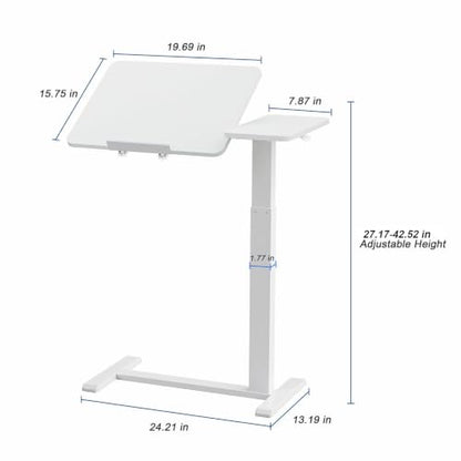 Ywin Medical Overbed Table with Wheels, Lift 27-43in, White | Steel frame & wood top, 0-60° tilt, rolling casters, 66lb load, pneumatic adjustable height for Bed/hospital/couch/office - color: White-1, size: 27.6" x 15.8"