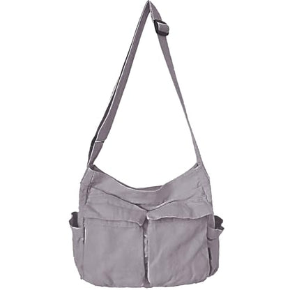 Canvas Messenger Bag Large Hobo Crossbody Bag with Multiple Pockets Casual Shoulder Tote Bag for Women and Men - color: Grey