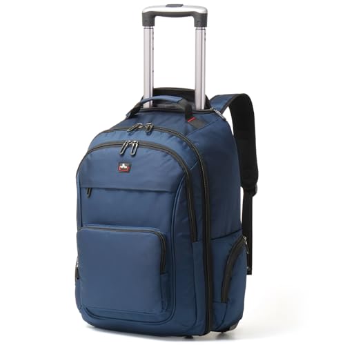 Rolling Backpack with Wheels, Roller Backpack for 17.3 Inch Laptop | 40L Water Resistant Wheeled Laptop Backpack, Flight Approved Carry on Luggage for Men Women Business Travel College, Black - color: Blue