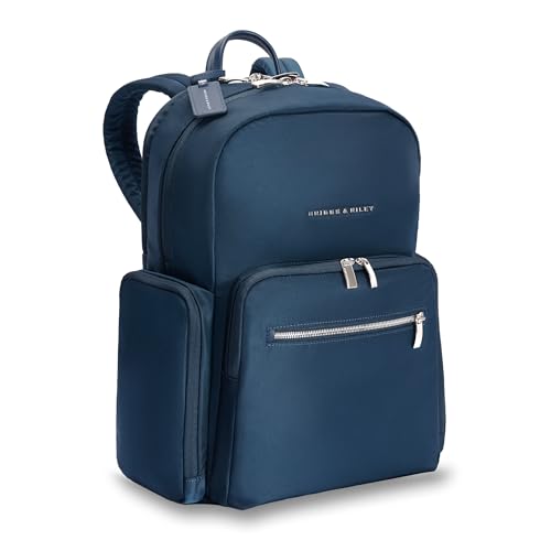 Briggs & Riley Medium Backpack for Women & Men - Daypack for Work, Personal Item Travel Bag, Carry On Size, Lightweight & Durable, Padded Straps, Fits 15" Laptop - Rhapsody Collection, Navy - color: Navy, size: Medium