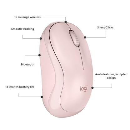 Logitech M240 Compact Silent Bluetooth Wireless Mouse - Rose | Bluetooth connectivity, no USB receiver, quiet clicks, 3 non-customizable buttons, 18-month battery life, PC Mac compatible - color: Rose, size: 1 Pack, style: Bluetooth