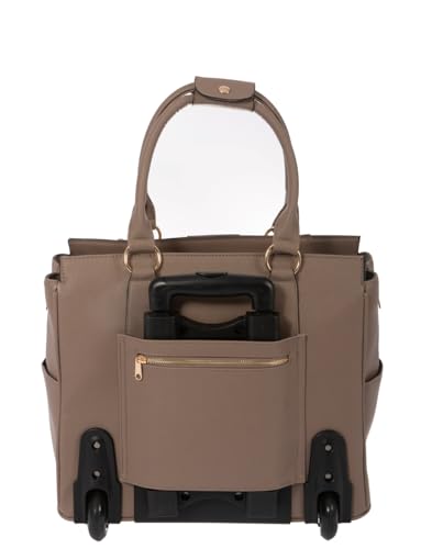 JKM & Company Rolling Laptop Bag for Women | Designer Wheeled Briefcase | Fits 13-17" Laptops | Office Travel Computer Case (Executive Taupe) - color: Taupe