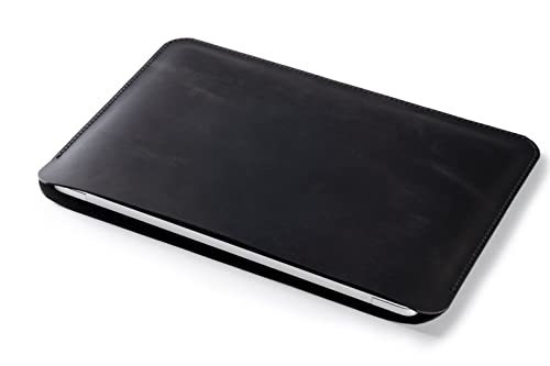 Leather Laptop Sleeve, Handmade Slim Case for MacBook Air 13" (M2) 2024, (M3) 2024 & 15 inch (M3) 2038 - color: Matte Black, size: 13"