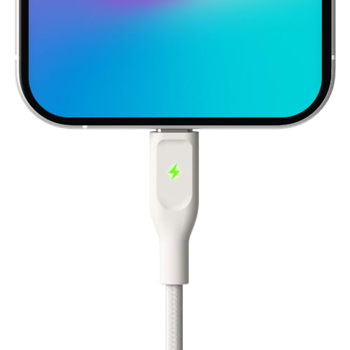 POUT ElectroBoost Thunderbolt LED 100W PD 3.0 USB-C to USB-C Cable – Nylon-Braided Fast Charging & Data Cable with Real-Time LED Status Indicator, E-Marker Chip, 480Mbps Transfer – 4ft, Almond Sand - color: Almond Sand