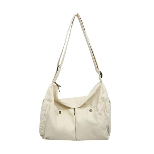 KBTYE Canvas Messenger Bag Cute Crossbody Tote Bag Shoulder for Women Men for School Aesthetic Hobo with Multiple Pockets - color: Beige