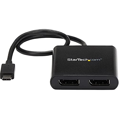 StarTech USB-C to Dual DisplayPort 1.2 MST Hub, 4K 30Hz/1080p 60Hz | Dual DP laptop display extender and splitter, DP Alt Mode 1.2 HBR2 MST, Built-in cable, TB3/TB4/USB4, Windows - size: 2x DP 1.2