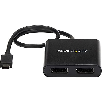 StarTech USB-C to Dual DisplayPort 1.2 MST Hub, 4K 30Hz/1080p 60Hz | Dual DP laptop display extender and splitter, DP Alt Mode 1.2 HBR2 MST, Built-in cable, TB3/TB4/USB4, Windows - size: 2x DP 1.2