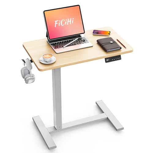 FiCiHi Overbed Table with Wheels, Electric Adjustable Bedside Standing Desk, Rolling Sit-Stand Laptop Desk for Bed Couch Sofa, Ideal for Home Office & Hospital (28"x16" Maple) - color: Maple, size: 28 x 16"