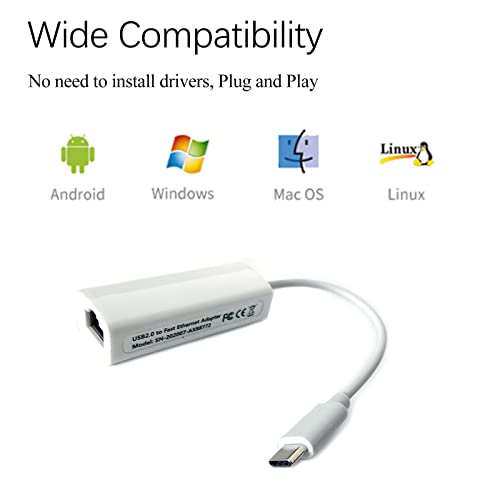 USB-C to Ethernet Adapter,Type-C to RJ45 LAN 10 100 Network Wired Adapter Compatible with Nintendo Switch Wii Wii U MacBook Surface Notebook PC Windows XP Vista Mac/Linux ASIX AX88772 Chipset