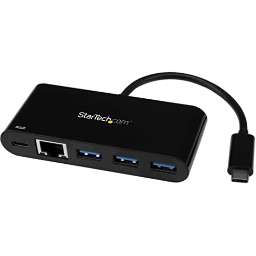 StarTech 3-Port USB-C Hub with 3x USB-A and GbE, 60W PD, 5Gbps, Windows | PD 2.0 passthrough charging, 3x USB-A, Wired networking, macOS, Linux, iPadOS, ChromeOS, Plug-and-play