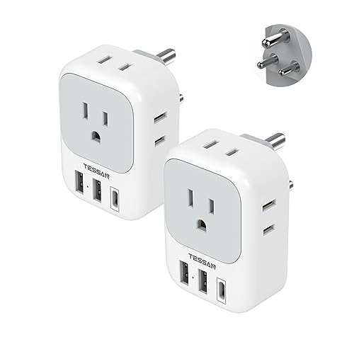 TESSAN India Plug Adapter 2 Pack, Type D Travel Adapter - color: White grey-Type D