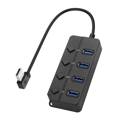 90 Degree USB Hub Splitter YACSEJAO USB 2.0 Data Hub with Individual LED Button On/Off Switch DC5.5 * 2.1 Power Port for Laptop,PC Computer (4 Ports, 0.3M) - size: 0.3M, style: 4 Ports