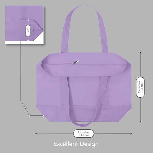 TOPDesign 1-Pack Canvas Tote Bag with an External Pocket, Reusable Grocery Shopping Bag, Top Zipper Closure, Daily Essentials (Lavender) - color: Lavender