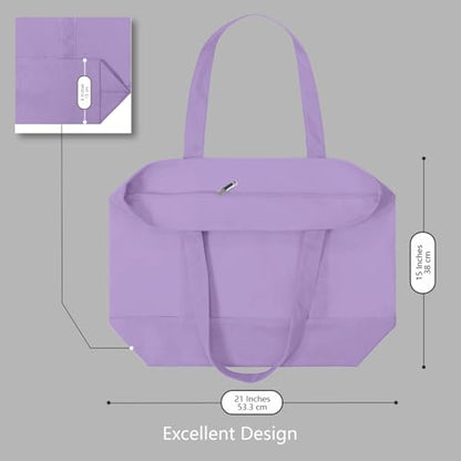 TOPDesign 1-Pack Canvas Tote Bag with an External Pocket, Reusable Grocery Shopping Bag, Top Zipper Closure, Daily Essentials (Lavender) - color: Lavender