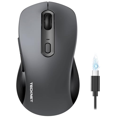 TECKNET Rechargeable Bluetooth Mouse, [ USB + BT5.0 + BT3.0 ] Wireless Mouse, Full-Size, Silent Click, 6-Level 4800 DPI Wireless Mice, 3-Device Switching for Laptop, Computer, iPad, MacBook