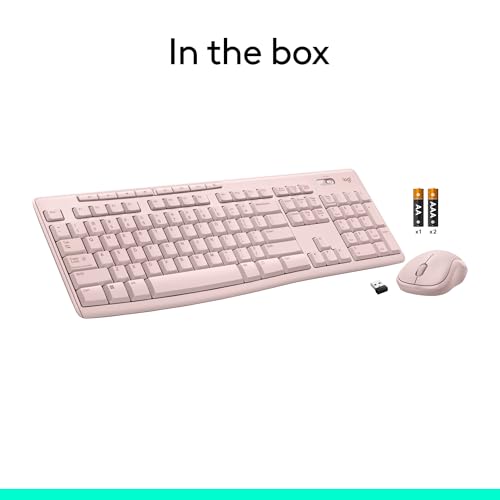 Logitech MK270 Full Size Wireless Keyboard and Mouse Combo - Rose | Full size keyboard with spill-resistant design, compact ambidextrous mouse, connect via single included USB-A Nano Receiver - color: Rose, size: 1 Pack, style: Combo