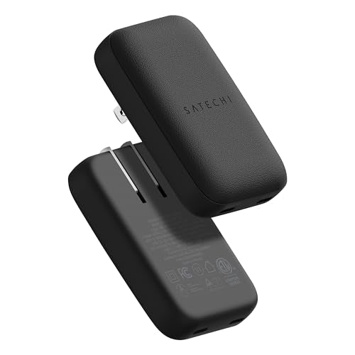 Satechi OntheGo 67W GaN Wall Charger, PD 3.0 + PPS, Dual USB-C Ports, Black | Dual USB-C ports, 45W+20W split-charging mode, fits MacBook, iPad, iPhone 17, Galaxy, Pixel, Steam Deck - color: Black