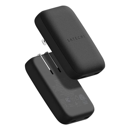 Satechi OntheGo 67W GaN Wall Charger, PD 3.0 + PPS, Dual USB-C Ports, Black | Dual USB-C ports, 45W+20W split-charging mode, fits MacBook, iPad, iPhone 17, Galaxy, Pixel, Steam Deck - color: Black