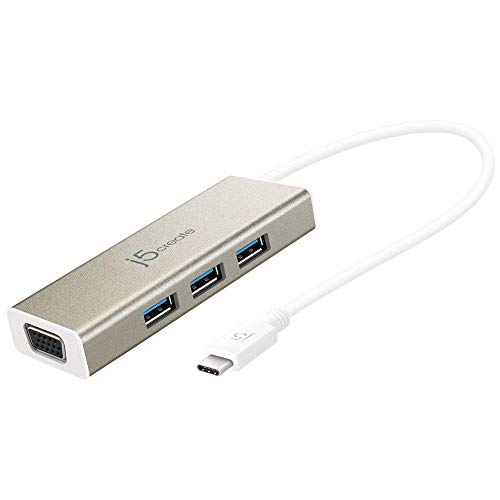 j5create USB C Hub Adapter Dongle USB 3.1 Type C Cable to 3-Port USB 3.0 & VGA Multi-Monitor Display | SuperSpeed Backwards Compatible with USB 2.0 for Apple MacBook, Windows Laptops, Tablets