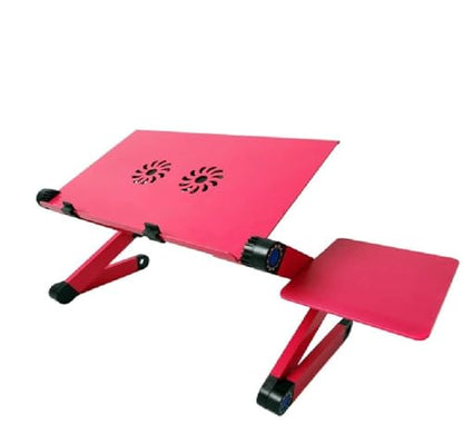 Adjustable Lap Laptop Computer Portable CPU Cooling Fan Ergonomic Vented Table Stand Desk Tray (480 * 260mm with Mouse Pad & Double Fans, Pink) - color: Pink, size: 480*260mm with Mouse Pad & Double Fans