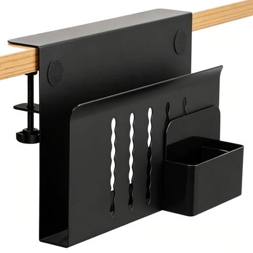 Under-Desk Laptop Mount,Clamp-On Hidden Notebook Holder, No Drill Adhesive-Free Floating Shelf for Desk Organization, Space Saving Workstation