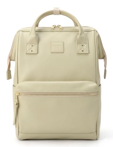 Kah&Kee Leather Laptop Backpack for Women 15 inch Teacher Work Travel Bag | Premium water-resistant PU leather. Fits up to 14-15-inch laptops. Anti-theft pocket, luggage strap. Ideal for daily commute. - color: Cream Beige, size: Medium