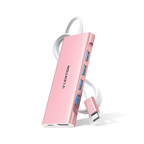 LENTION 3.3FT Long Cable USB C Hub, 4K HDMI, 100W PD, 4 USB 3.0 Ports | 4A & LED Indicator Stable Driver Adapter, for macOS, iOS/iPadOS, Windows & ChromeOS (C35-1M, Rose Gold) - color: Rose Gold, size: 6 Ports Long